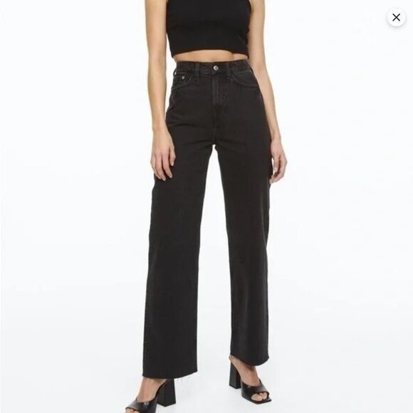 H&M &Denim Ultra High Waist Black Straight-Leg Jeans - Picture 1 of 16